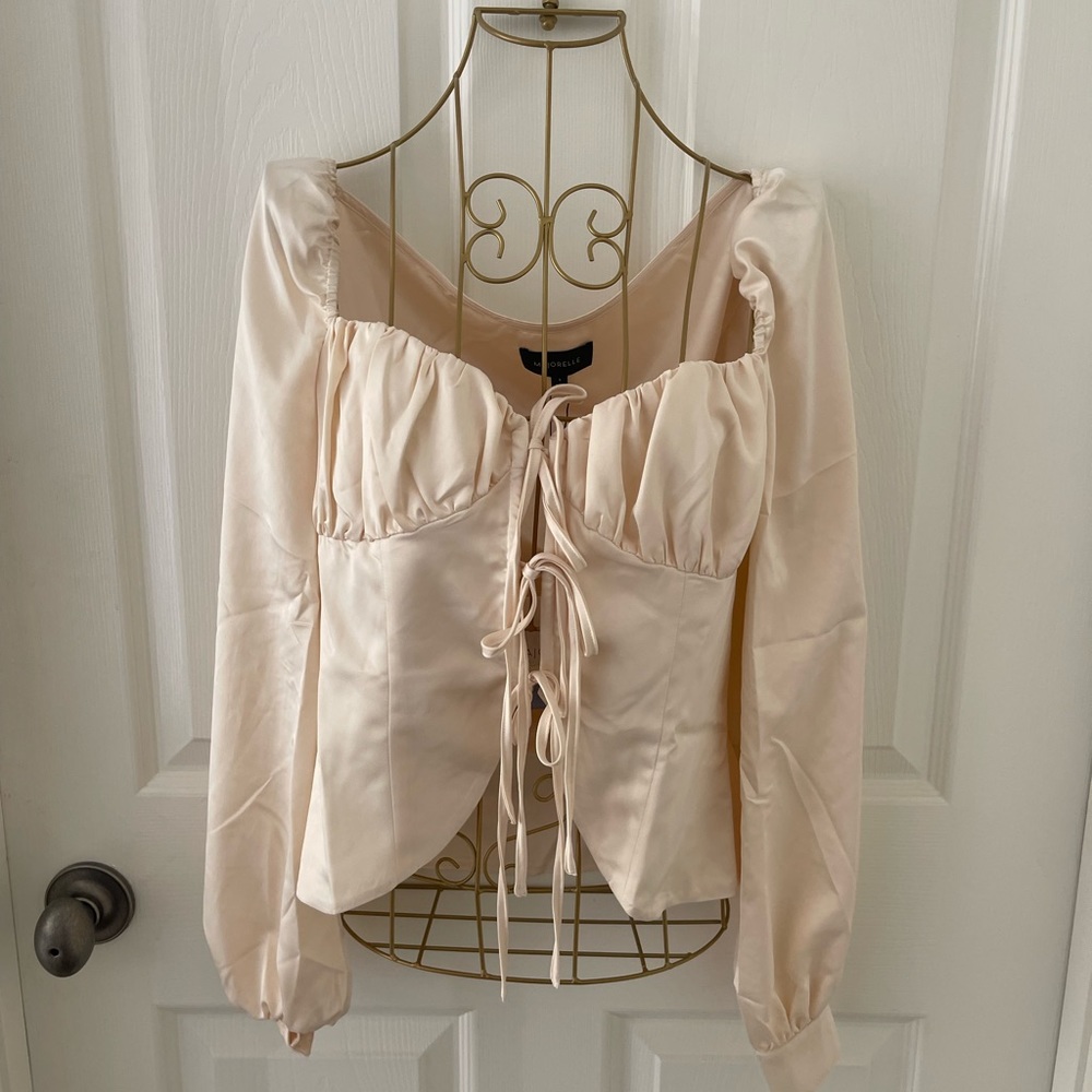 Majorelle Cream Tie Front Top